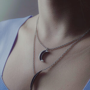 Elegant Lunar Thin Charm Necklace by Aanyeh Charms. Handcrafted with sand charms, perfect for celestial elegance. آنية.